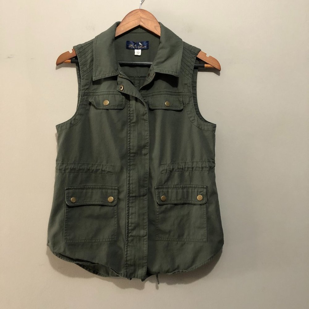 Blue Rain Sleeveless Zip/Button Closure Vest with Pockets Olive Small